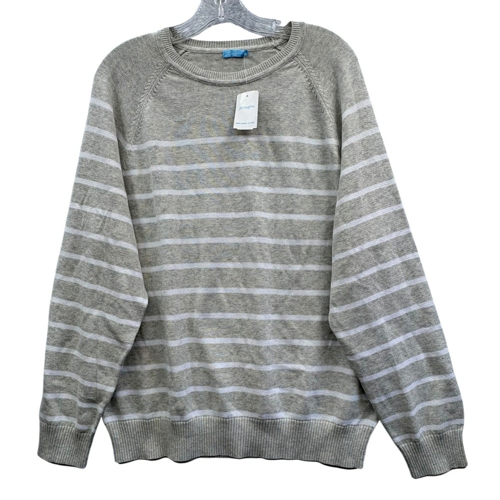J.McLaughlin Lubec Stripe Cotton Crewneck Sweater Stone White‎ XL NWT